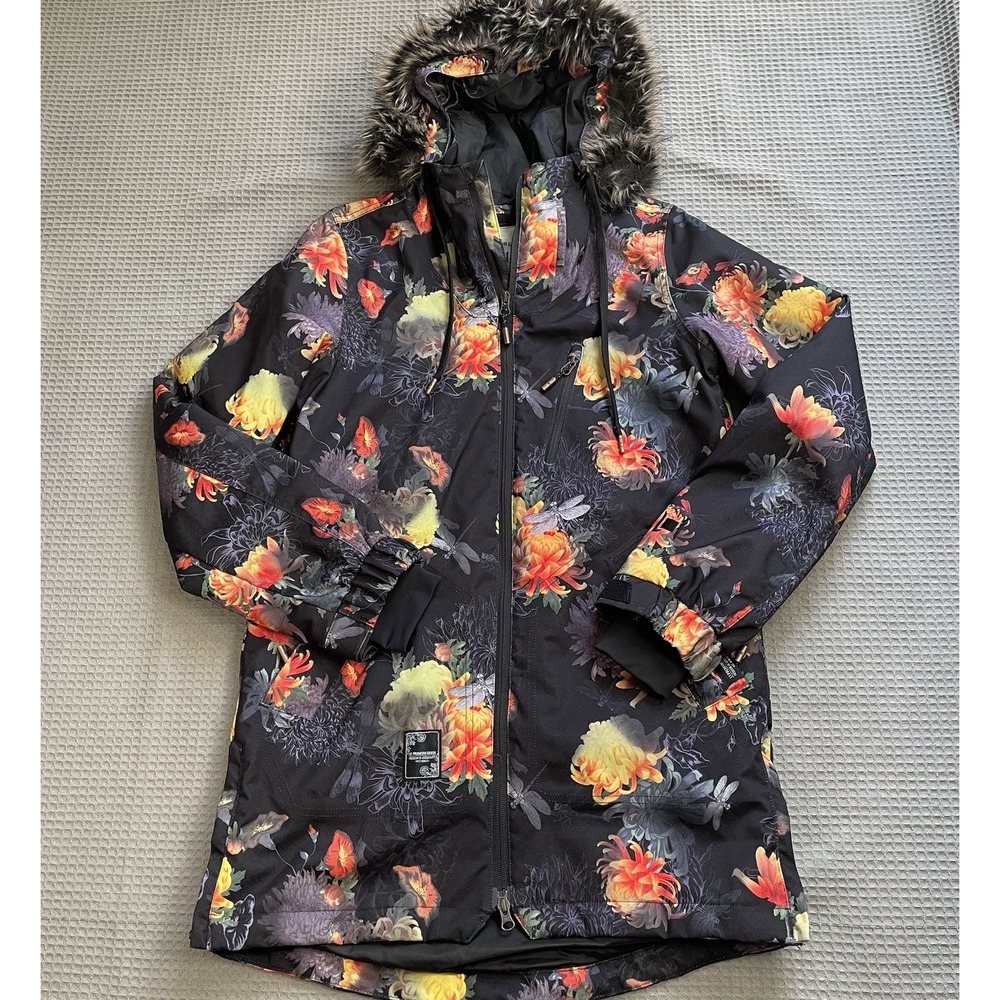 L1 Premium Goods Ski Snowboard Jacket Coat Small Womens Floral Bloom Faux Fur